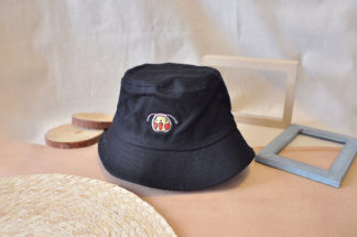 帽子｜黑色呵呵刺繡漁夫帽（小童）