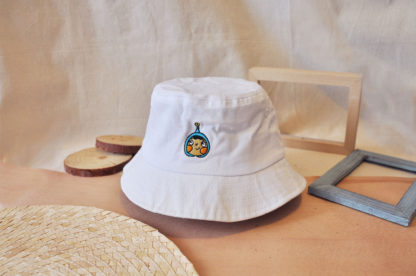 帽子｜白色藍呵刺繡漁夫帽（小童）